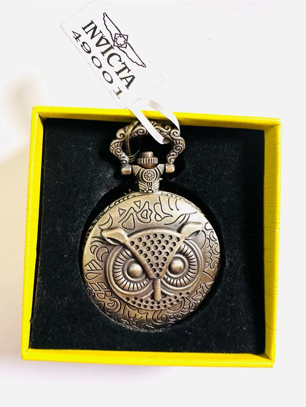 INVICTA NOCTURNAL Owl Pocket Watch w/Chain NWT/Box UNTESTED